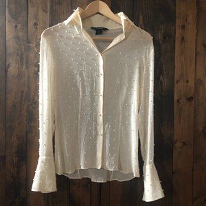 Beautiful Pearl Beaded Ivory Silk Blouse